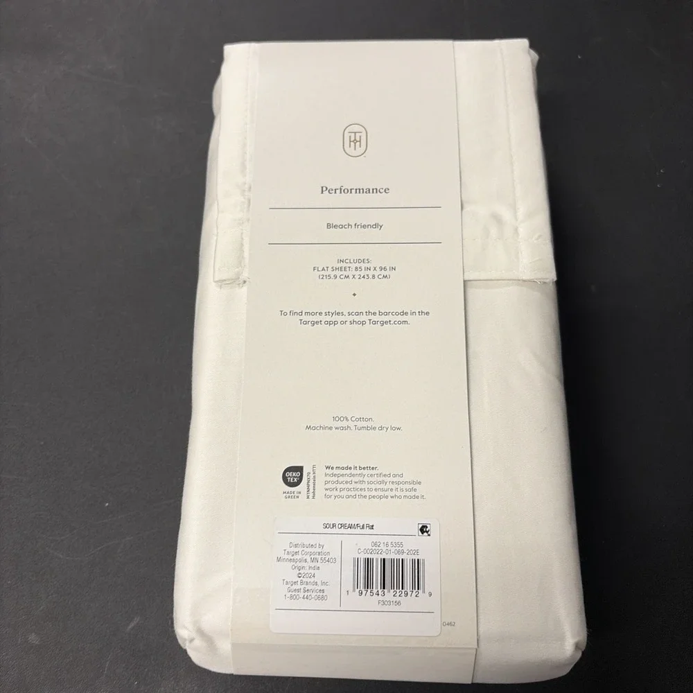Threshold FULL Performance Flat Sheet Silky Soft Sateen SOUR CREAM 400 TC 20557